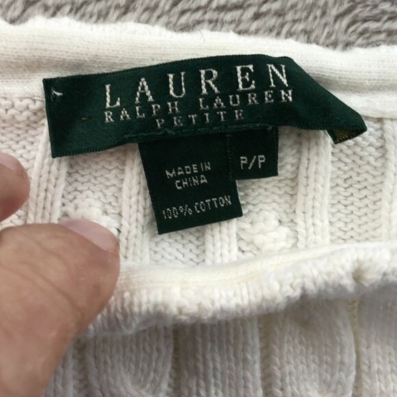 Lauren Ralph Lauren Womens Sweater Petite Cable Knit White Pullover Cozy Casual - Picture 3 of 10
